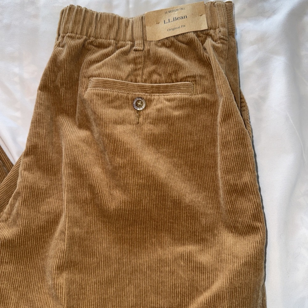 Vintage Women's LL Bean Corduroy Pants Beige Size 16 Tall Elastic Waist